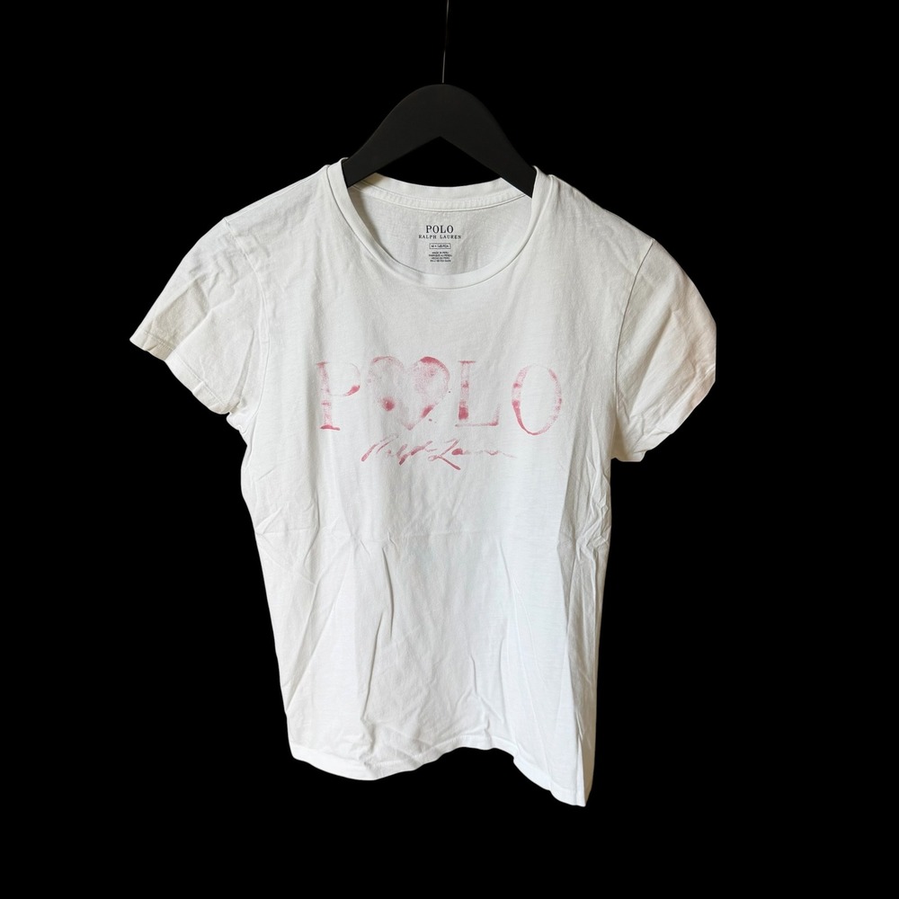 Polo Ralph Lauren Valentines White Pink Heart Love Logo T-Shirt Size M